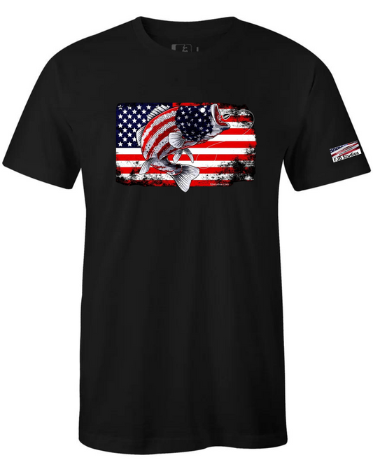 Crew neck T-Shirt with American flag fish design