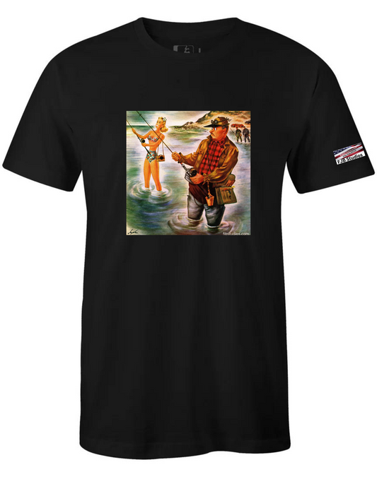 Crew neck T-Shirt with "Bikini Fishing" design