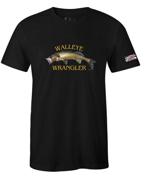 Crew neck T-Shirt with Walleye Wrangler design