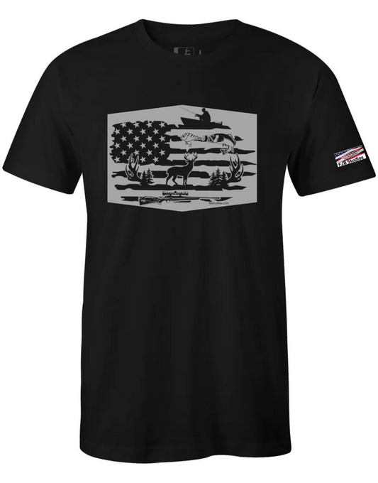 Crew neck T-Shirt Hunting and Fishing Flag design
